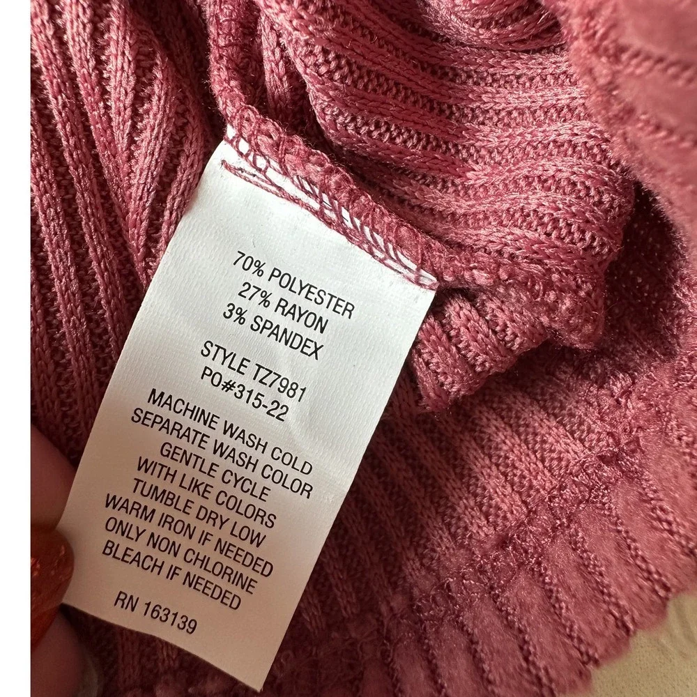 Popular 21 Chic Minimalist Ribbed Mock Neck Sweater Pullover Top Pink Size Small